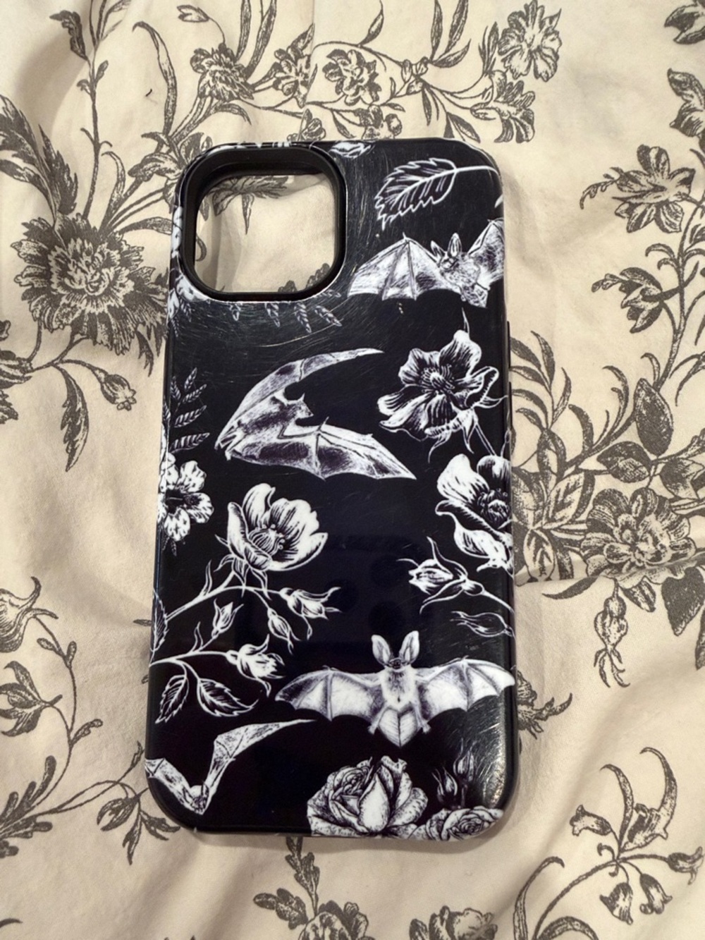 Gothic Black Bat & Floral Pattern Phone Case